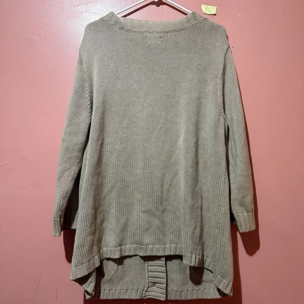 Chicos Womens Cardigan 3 Light Brown Knit Open Front Sweater Button Up